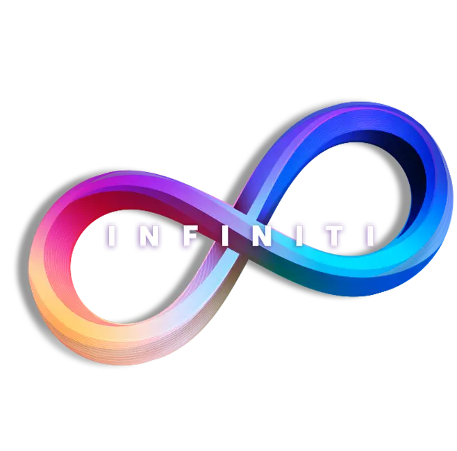 Multicolor Infinity symbol in background with 'INFINITI' written in foreground