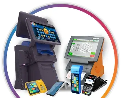 collection of multiple retail pos devices used in retail lotteries