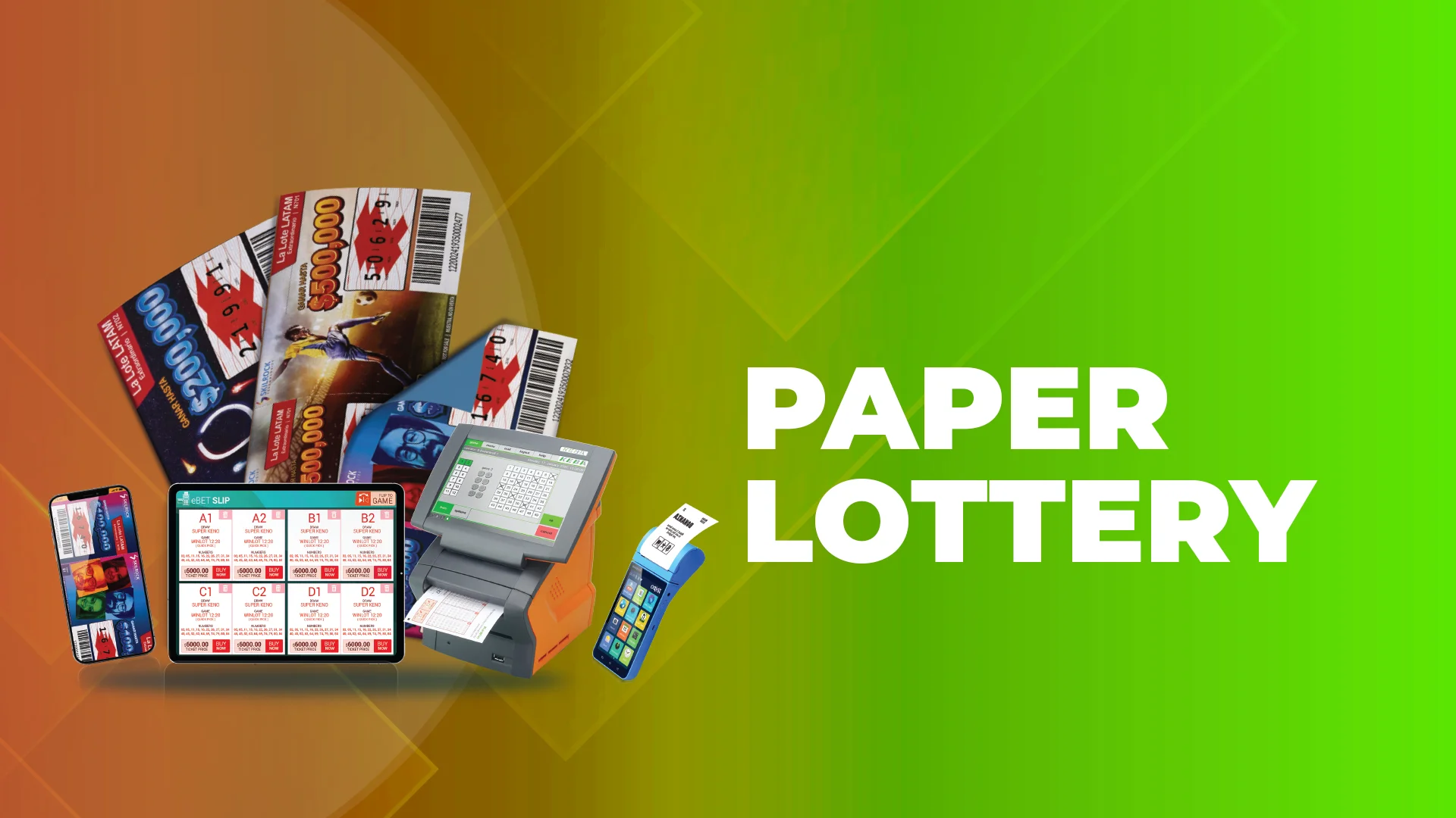 banner for turnkey Paper Lottery solutions by skilrock with the word 'Paper Lottery Solutions' written next to them