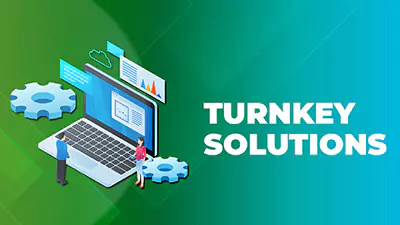 banner for turnkey IT solutions by skilrock with the word 'Turnkey Solutions' written next to them
